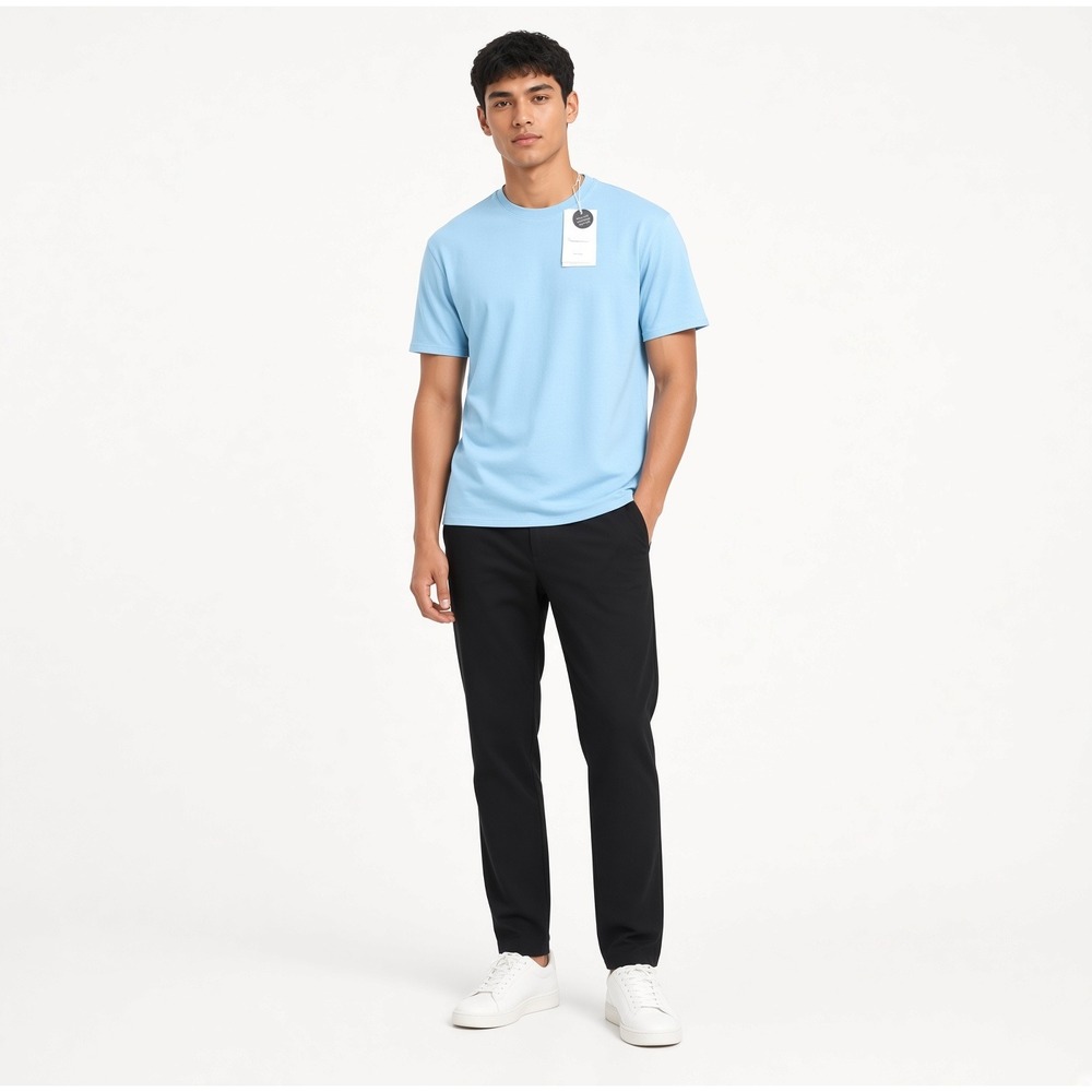 Knowledge Cotton Apparel Organic Cotton Tee 1457 Blue Crew Neck Terry Midweight